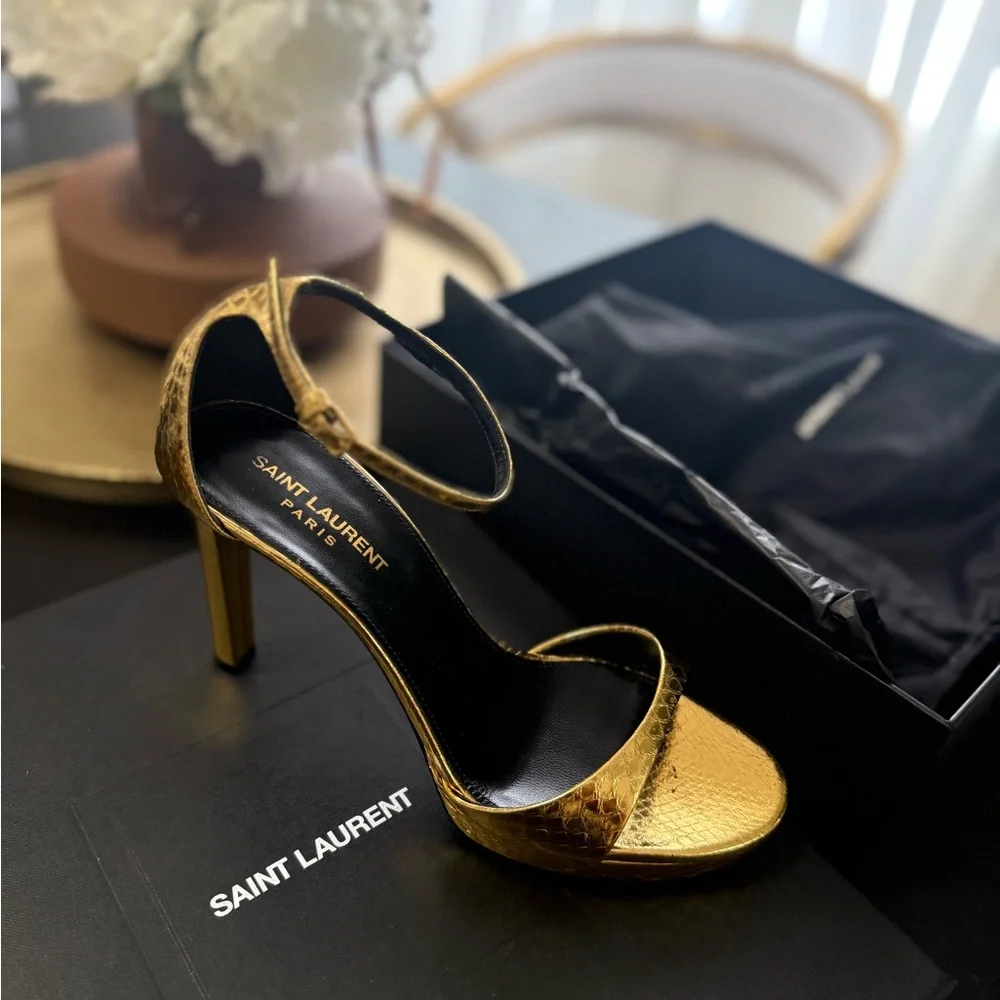 Saint Laurent Gold Stiletto Heels - Picture 1 of 3